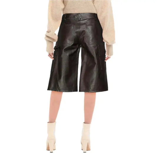 Women's Black Cropped Leather Pants