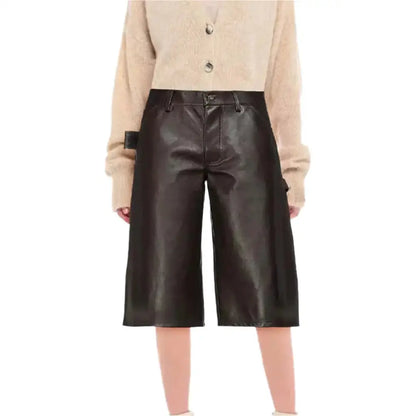 Women's Black Cropped Leather Pants