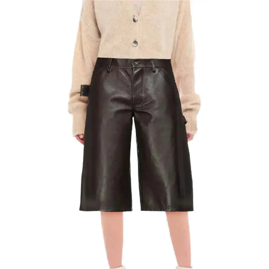 Women's Black Cropped Leather Pants