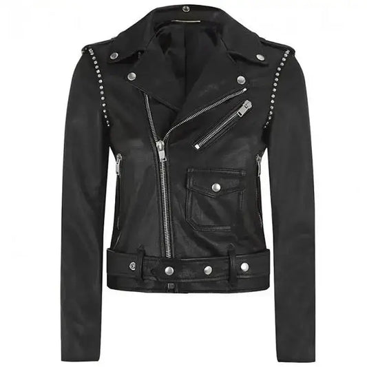 Womens Black Studded Leather Motorcycle Jacket