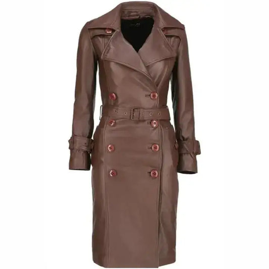 Women's Brown Leather Long Coat