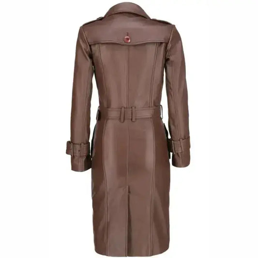Women's Brown Leather Long Coat