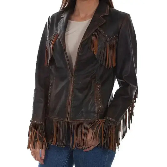 Women's Dark Brown Fringe Leather Jacket