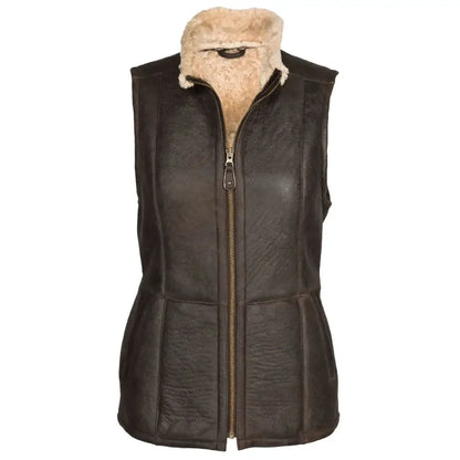 Women's Brown Shearling Leather Long Vest