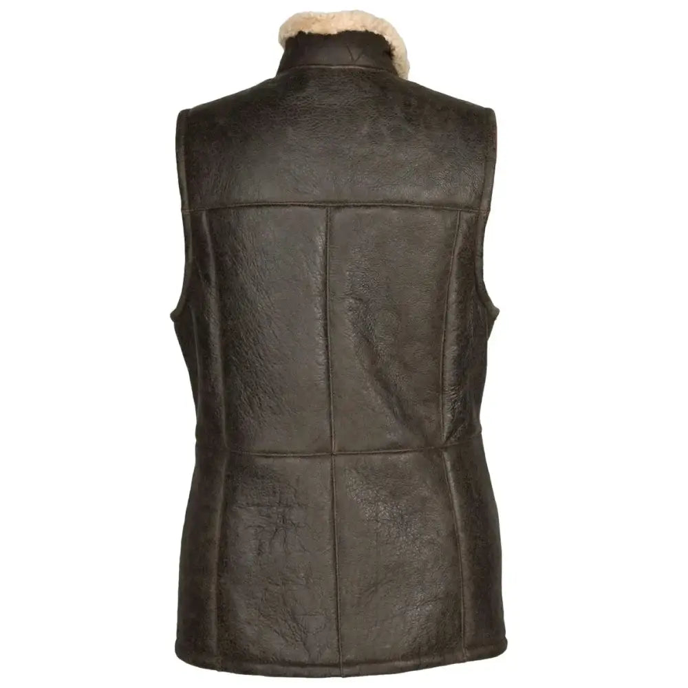 Women's Brown Shearling Leather Long Vest
