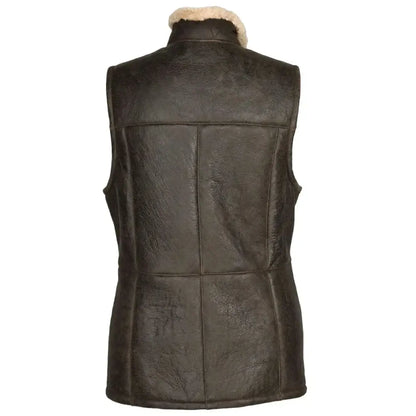 Women's Brown Shearling Leather Long Vest