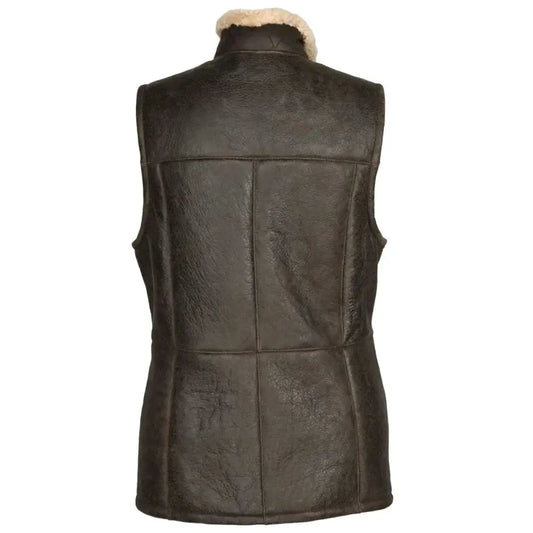 Women's Brown Shearling Leather Long Vest