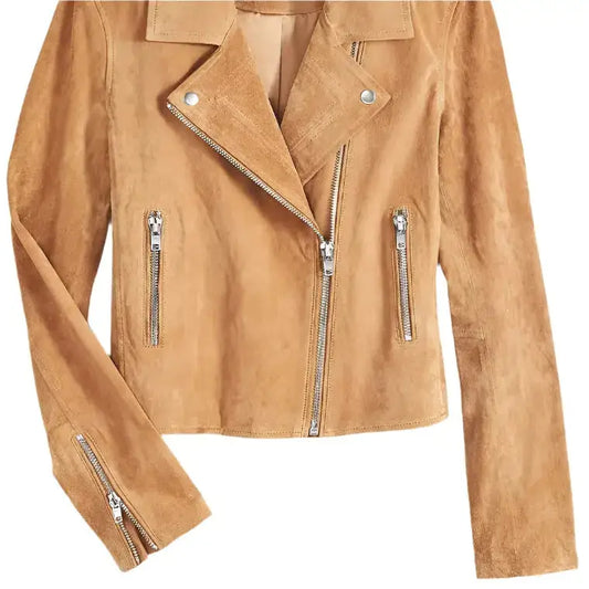 Women’s Tan Brown Suede Biker Jacket