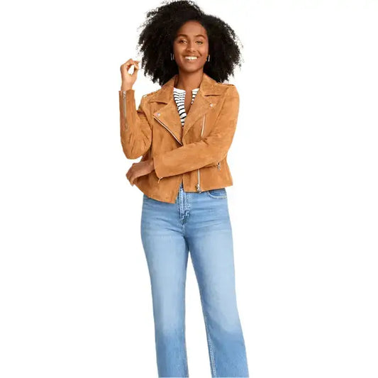 Women’s Tan Brown Suede Biker Jacket