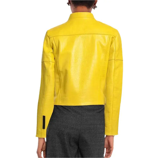 Women's Yellow Croc-Embossed Leather Jacket