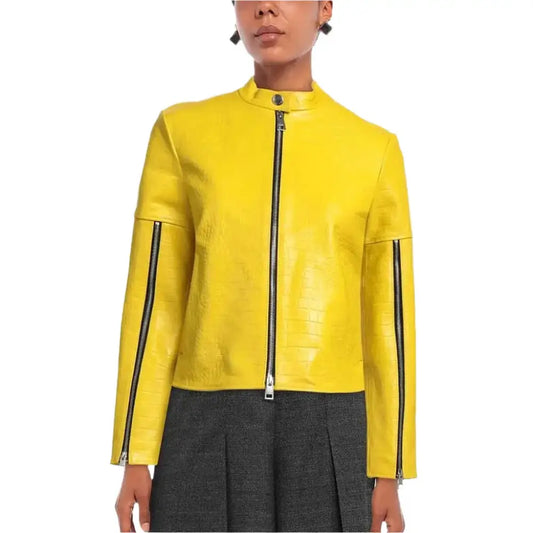 Women's Yellow Croc-Embossed Leather Jacket